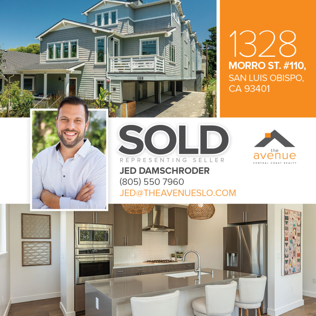 🏡 SOLD downtown SLO! Congrats Jed Damschroder on your recent closing of 1328 Morro St. #110, San Luis Obispo, CA 93401 – Townhome. Representing Seller.