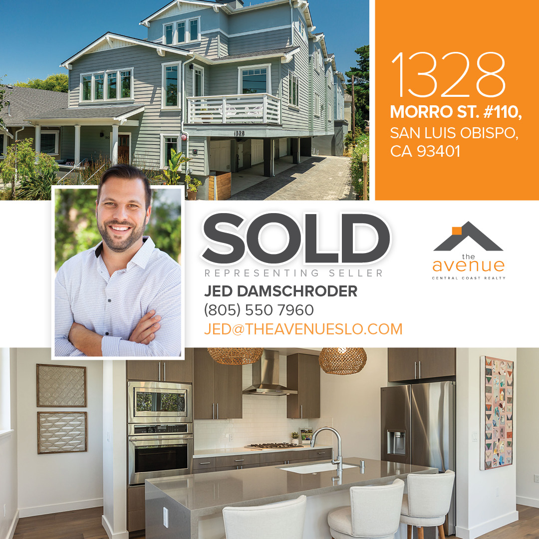 🏡 SOLD downtown SLO! Congrats Jed Damschroder on your recent closing of 1328 Morro St. #110, San Luis Obispo, CA 93401 – Townhome. Representing Seller.