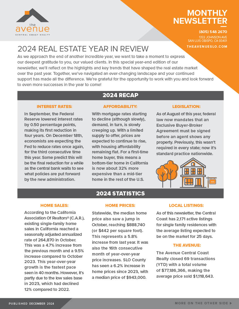 Avenue DEC 2024 Real Estate Newsletter BACK