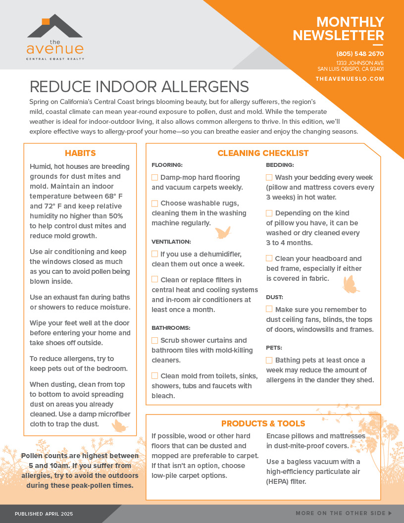 APRIL 2025 SLO County Market Update & "Reduce Indoor Allergens in Your Home" article - BACK